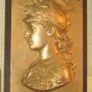 Pair Antique Greek Revival Gilt Metal Relief Plaques Depicting Soldiers