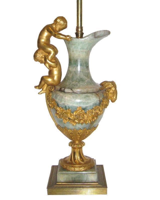 Antique Louis XV/XVI Georgian Style Gilt Bronze & Onyx Stone Urn Table Lamp