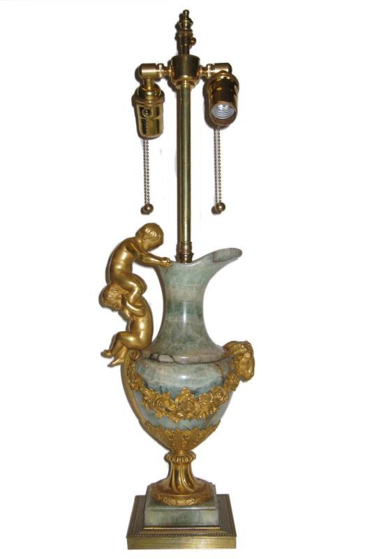 Antique Louis XV/XVI Georgian Style Gilt Bronze & Onyx Stone Urn Table Lamp