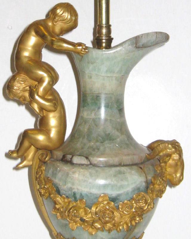 Antique Louis XV/XVI Georgian Style Gilt Bronze & Onyx Stone Urn Table Lamp
