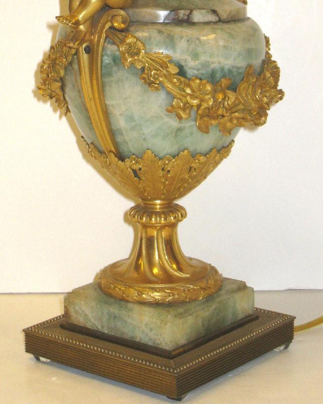 Antique Louis XV/XVI Georgian Style Gilt Bronze & Onyx Stone Urn Table Lamp