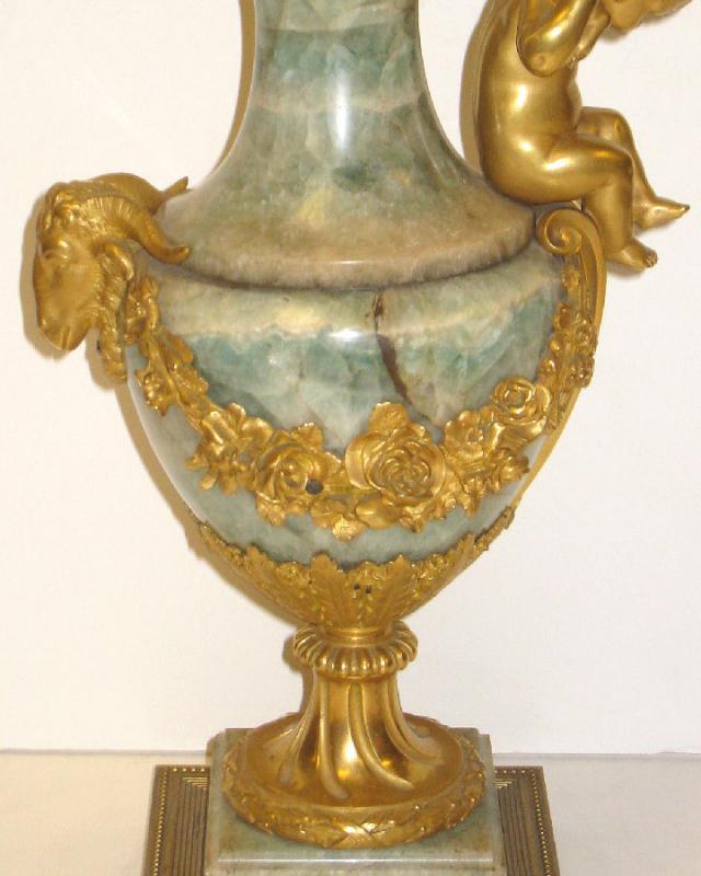 Antique Louis XV/XVI Georgian Style Gilt Bronze & Onyx Stone Urn Table Lamp