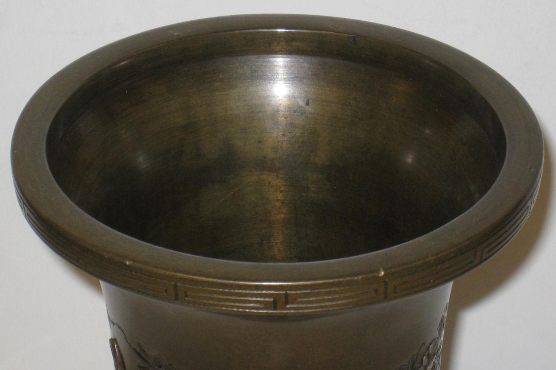 Antique Japanese Meiji Bronze Beaker Shaped Vase