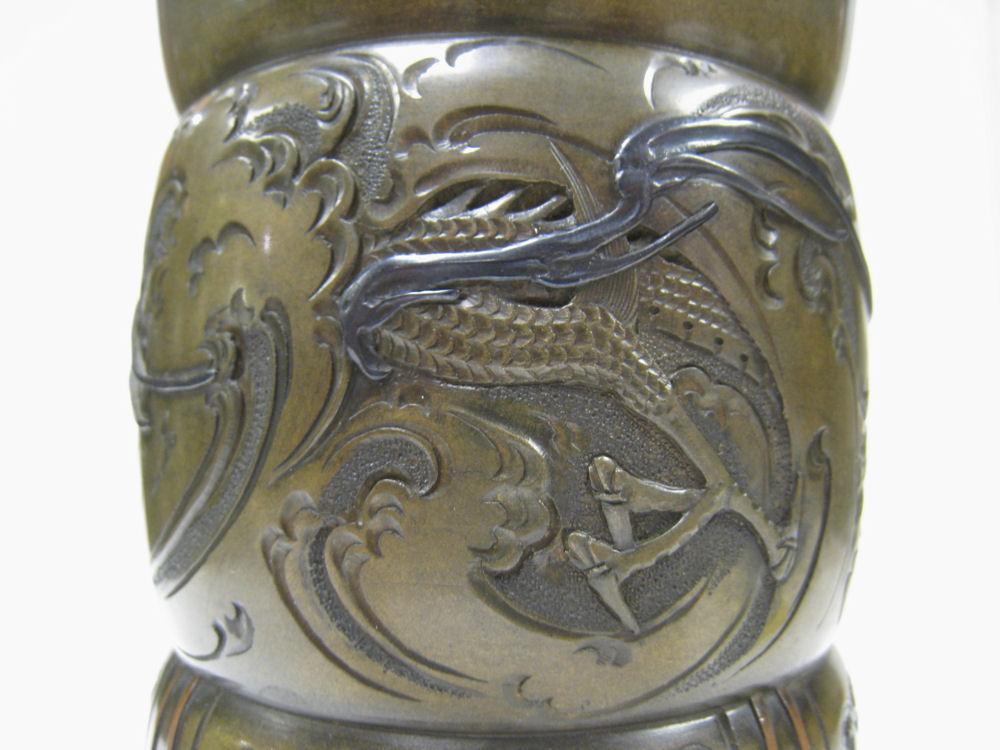 Antique Japanese Meiji Bronze Beaker Shaped Vase