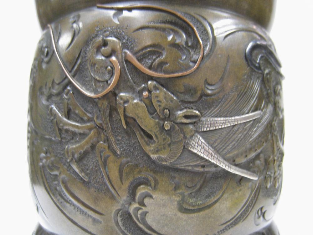 Antique Japanese Meiji Bronze Beaker Shaped Vase