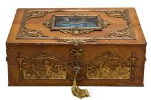 Antique Renaissance Revival Enamel Bronze Mounted Jewelry Box Casket