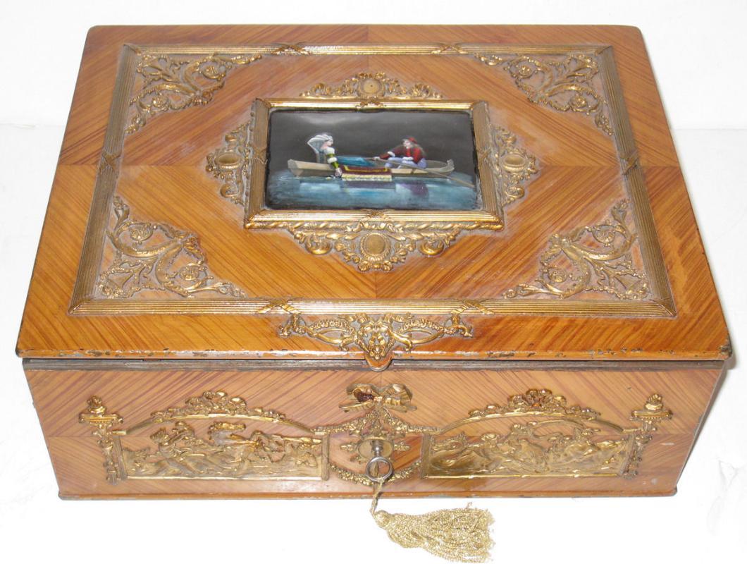 Antique Renaissance Revival Enamel Bronze Mounted Jewelry Box Casket