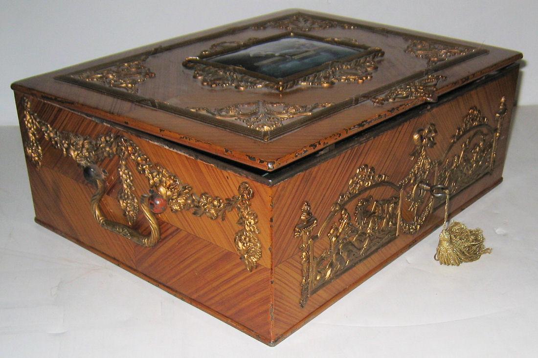 Antique Renaissance Revival Enamel Bronze Mounted Jewelry Box Casket