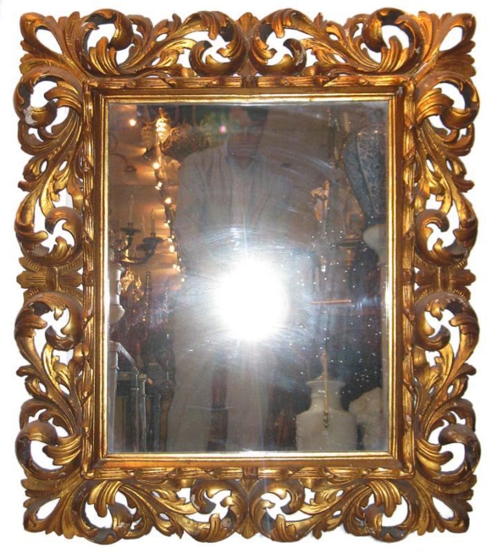 Antique Italian Baroque Style Gilded Wooden Giltwood Mirror