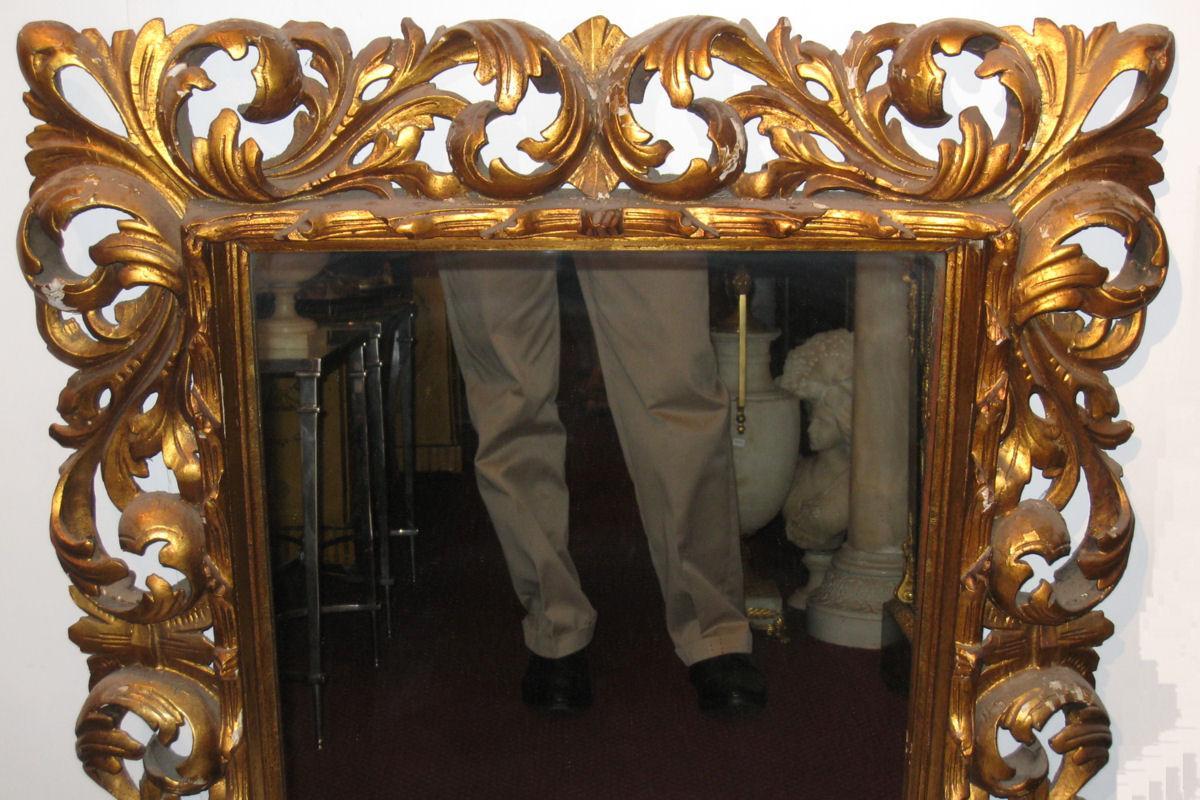 Antique Italian Baroque Style Gilded Wooden Giltwood Mirror