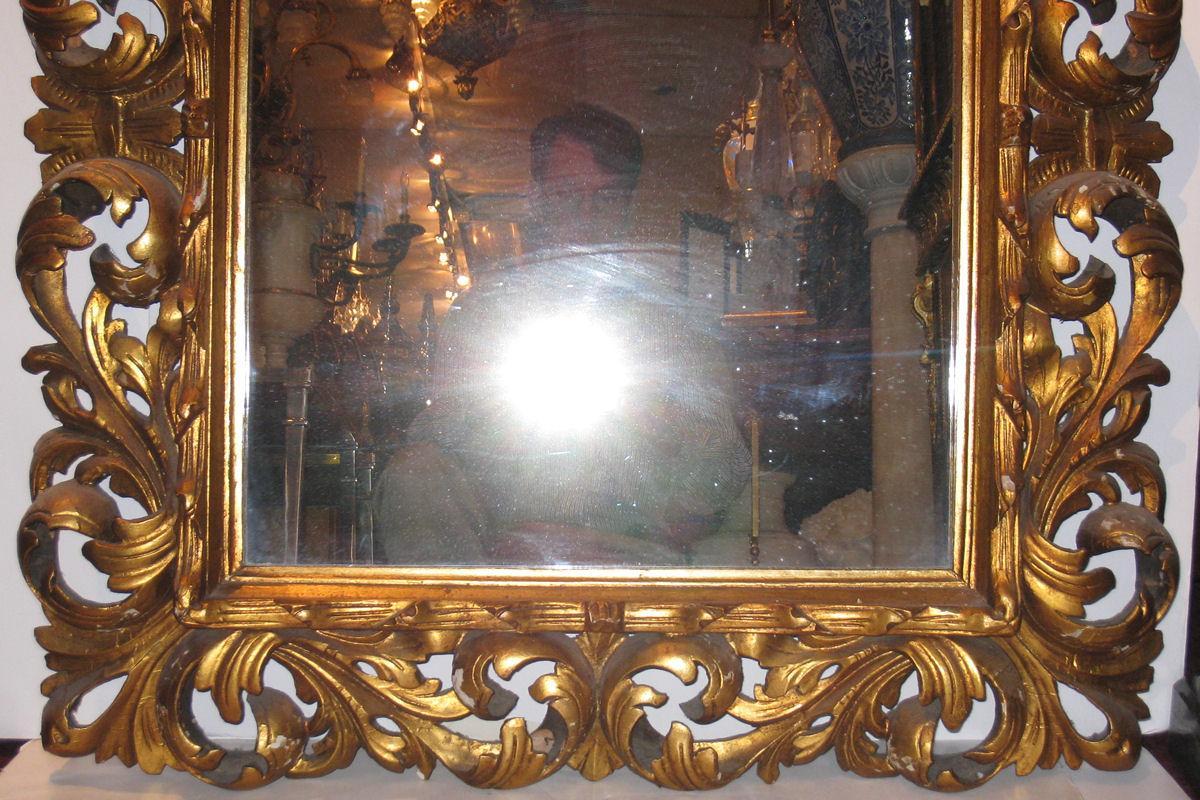Antique Italian Baroque Style Gilded Wooden Giltwood Mirror