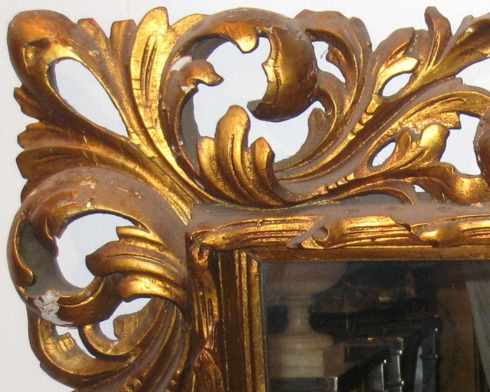 Antique Italian Baroque Style Gilded Wooden Giltwood Mirror