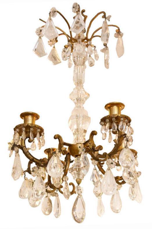 Antique French Bagues Style Gilt and Rock Crystal Chandelier