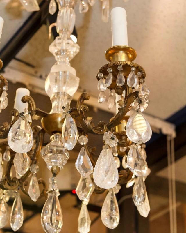 Antique French Bagues Style Gilt and Rock Crystal Chandelier