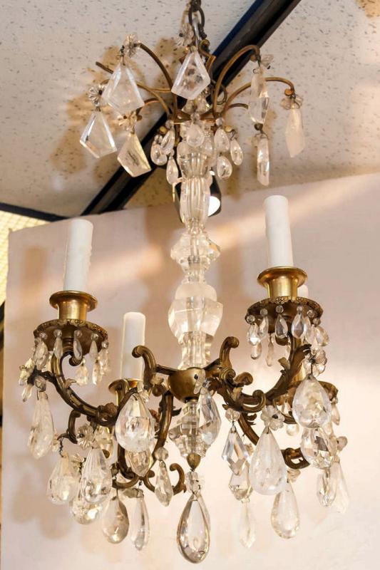 Antique French Bagues Style Gilt and Rock Crystal Chandelier