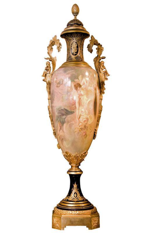 Palatial Antique Sevres Style Urn Vase Painted by Maxant
