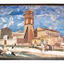 Italian Pietra Dura Mosaic Stone Plaque or Tabletop Depicting Village Landscape
