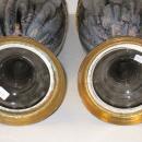 Pair Antique Neoclassical Greek Revival Bronze Mounted Flambe Drip Glazed Ceramic Vases