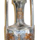 Pair Antique Neoclassical Greek Revival Bronze Mounted Flambe Drip Glazed Ceramic Vases