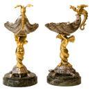 Pair Gilt & Silvered Bronze Shell Form Compotes Tazze Bon Bon Sweatmeat Dishes