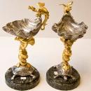 Pair Gilt & Silvered Bronze Shell Form Compotes Tazze Bon Bon Sweatmeat Dishes