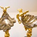 Pair Gilt & Silvered Bronze Shell Form Compotes Tazze Bon Bon Sweatmeat Dishes