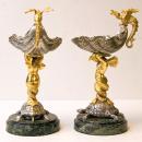 Pair Gilt & Silvered Bronze Shell Form Compotes Tazze Bon Bon Sweatmeat Dishes