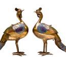 Pair Antique Chinese Champleve Bird Form Censers