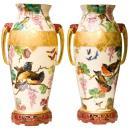 Pair Antique Oriental Chinoiserie Paris Porcelain Gilded & Painted Vases