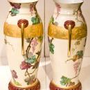 Pair Antique Oriental Chinoiserie Paris Porcelain Gilded & Painted Vases