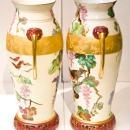 Pair Antique Oriental Chinoiserie Paris Porcelain Gilded & Painted Vases