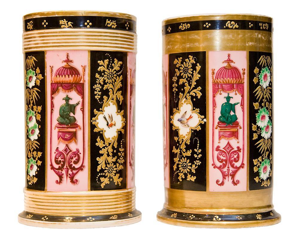 Pair Antique Darte Freres Chinoiserie Chinese Style Paris Porcelain Spill Form Vases