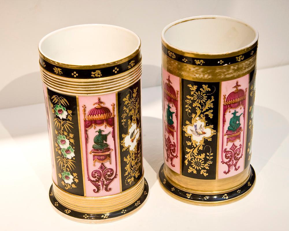 Pair Antique Darte Freres Chinoiserie Chinese Style Paris Porcelain Spill Form Vases