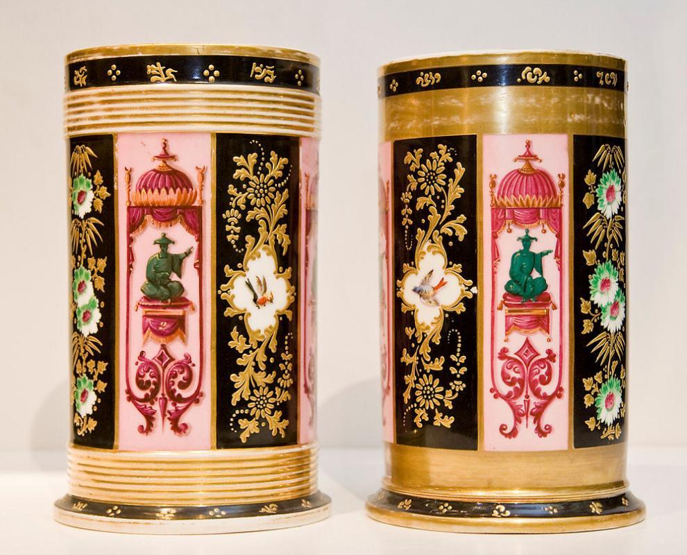 Pair Antique Darte Freres Chinoiserie Chinese Style Paris Porcelain Spill Form Vases