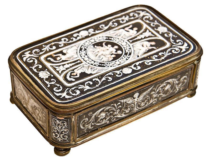 Antique Neoclassical Enamel Dresser Box Jewelry Casket