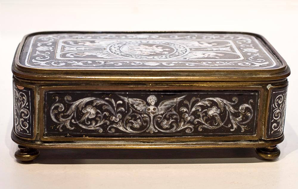 Antique Neoclassical Enamel Dresser Box Jewelry Casket
