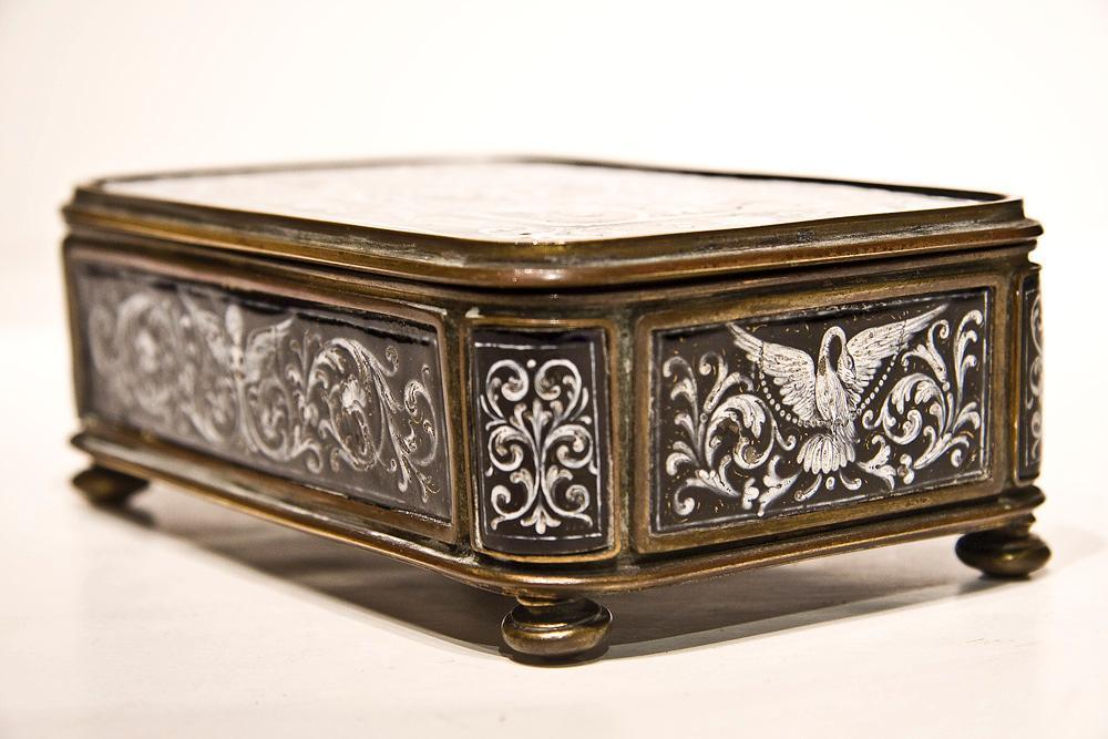 Antique Neoclassical Enamel Dresser Box Jewelry Casket
