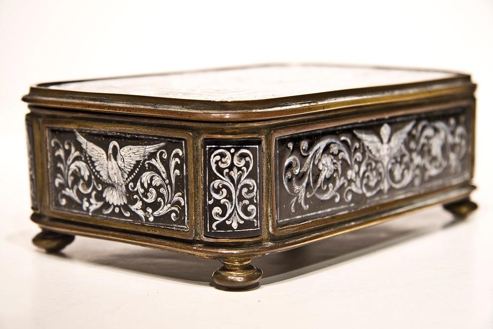 Antique Neoclassical Enamel Dresser Box Jewelry Casket