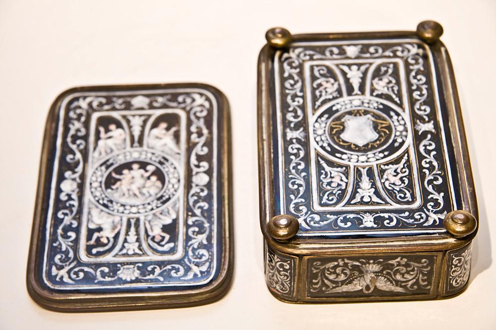 Antique Neoclassical Enamel Dresser Box Jewelry Casket