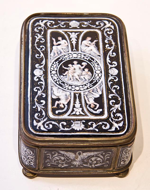 Antique Neoclassical Enamel Dresser Box Jewelry Casket