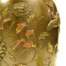 Pair Antique Meiji Japanese Bronze Mixed Metal Vases Urns