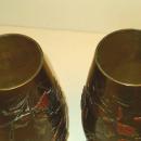 Pair Antique Meiji Japanese Bronze Mixed Metal Vases Urns