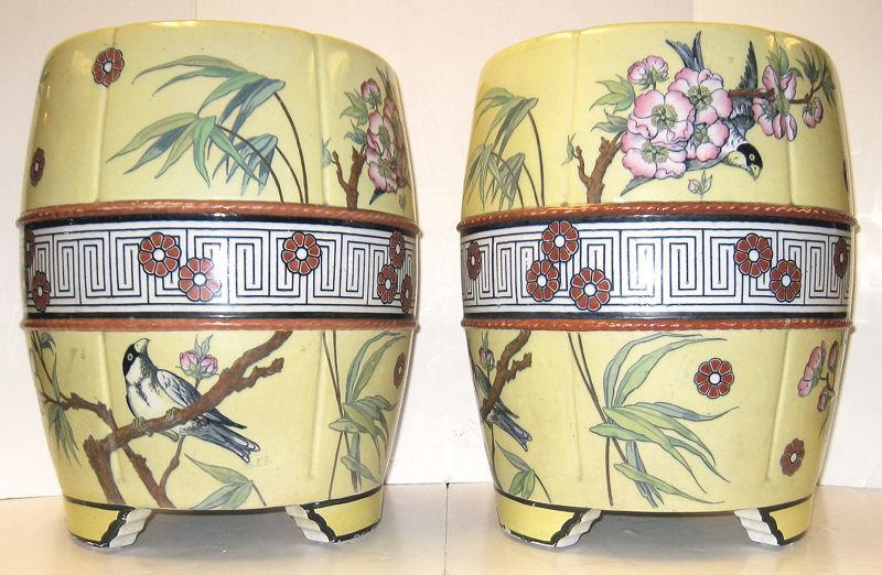 Pair Antique Chinese Famille Jaune Ceramic Garden Seats