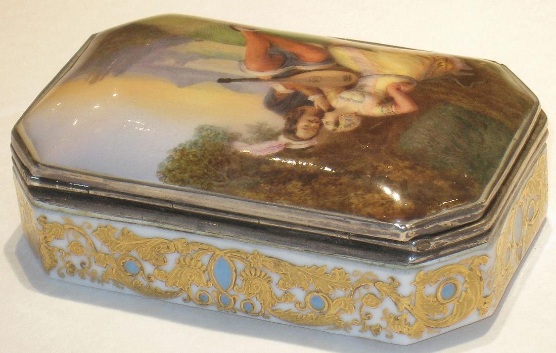 Antique Russian Silver Mounted Porcelain Snuff Box