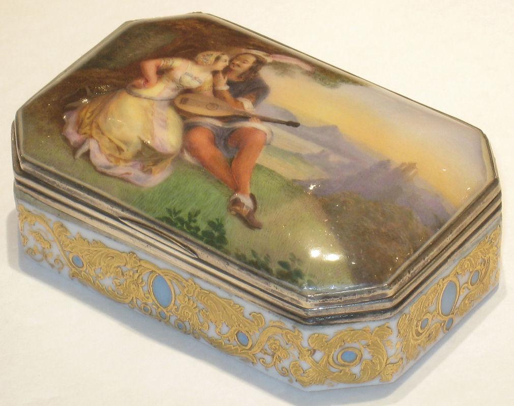 Antique Russian Silver Mounted Porcelain Snuff Box
