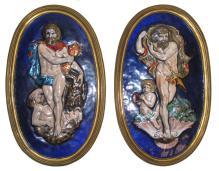 Pair Antique Greek Revival Neoclassical French Limoges Enamel Plaques