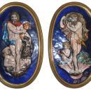 Pair Antique Greek Revival Neoclassical French Limoges Enamel Plaques
