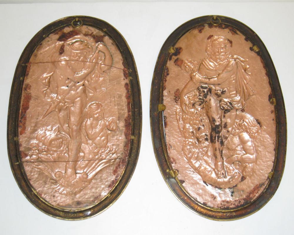 Pair Antique Greek Revival Neoclassical French Limoges Enamel Plaques