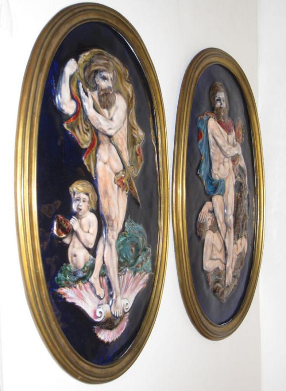 Pair Antique Greek Revival Neoclassical French Limoges Enamel Plaques
