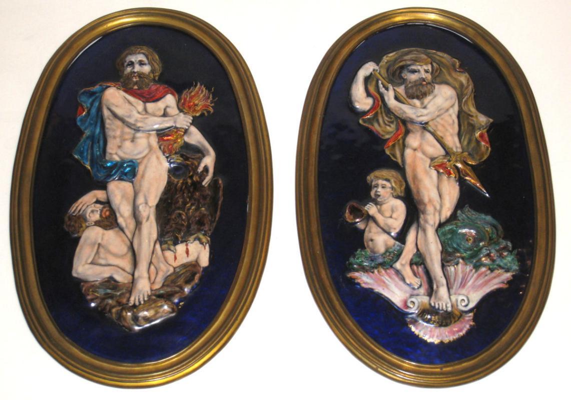 Pair Antique Greek Revival Neoclassical French Limoges Enamel Plaques